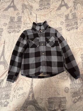 Eddie Bauer' Black & Gray Buffalo Plaid Button-Up Jacket size 6/7